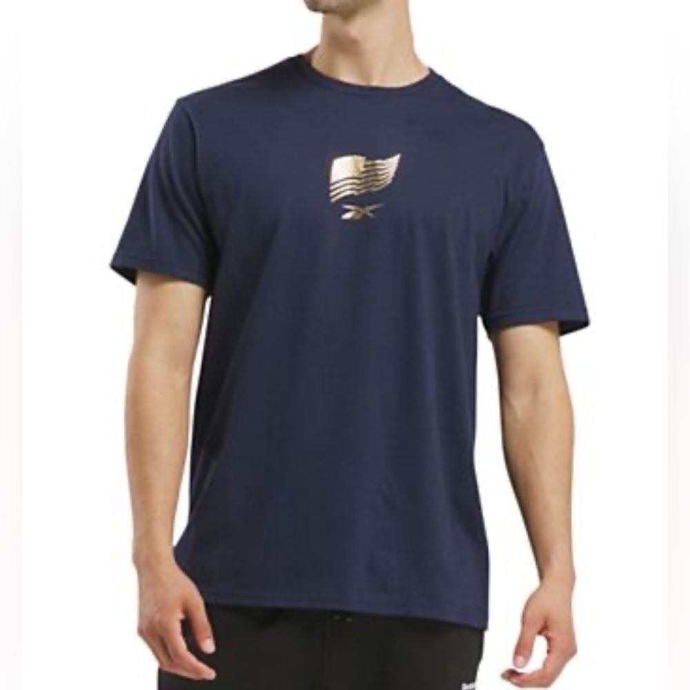 Reebok Navy tee with gold flag